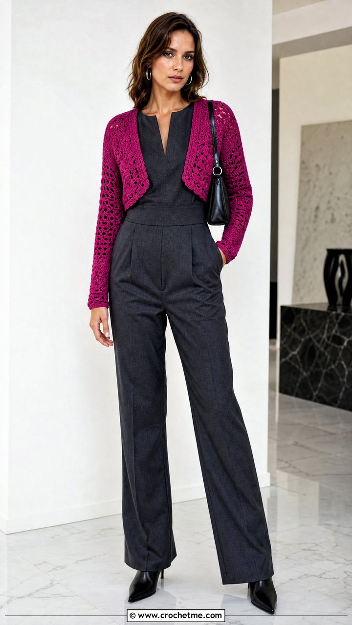 Crochet Bolero With Tailored Jumpsuit - 35 crochet winter clothes and outfit ideas