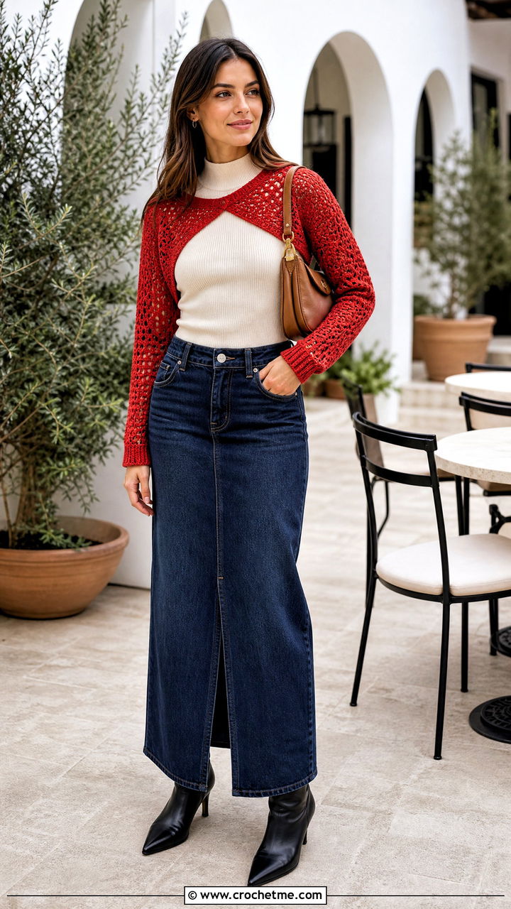 Crochet Bolero With Tank Top And Maxi Skirt - 35 autumn crochet clothes and outfit ideas