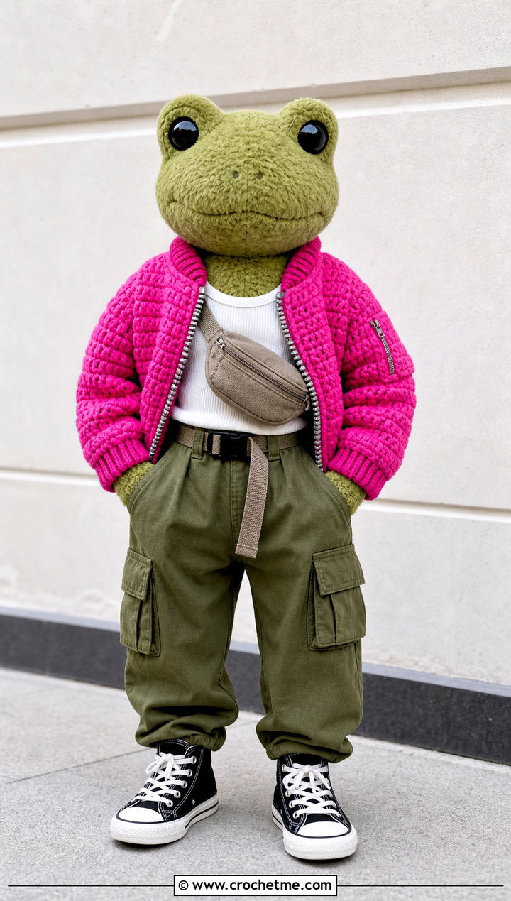 Crochet Bomber Jacket With Cargo Pants - 25 Crochet Stuffie Clothes and outfit ideas