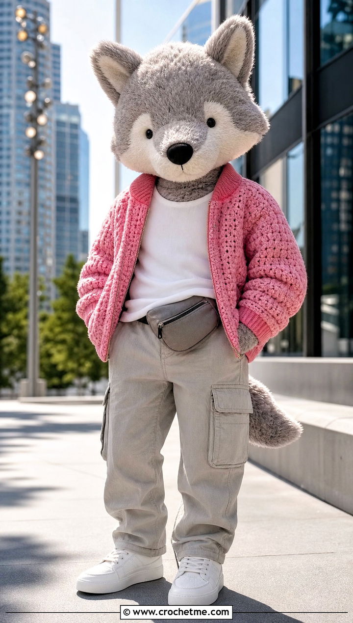 Crochet Bomber Jacket With Cargo Trousers - 35 crochet jellycat clothes and outfit ideas