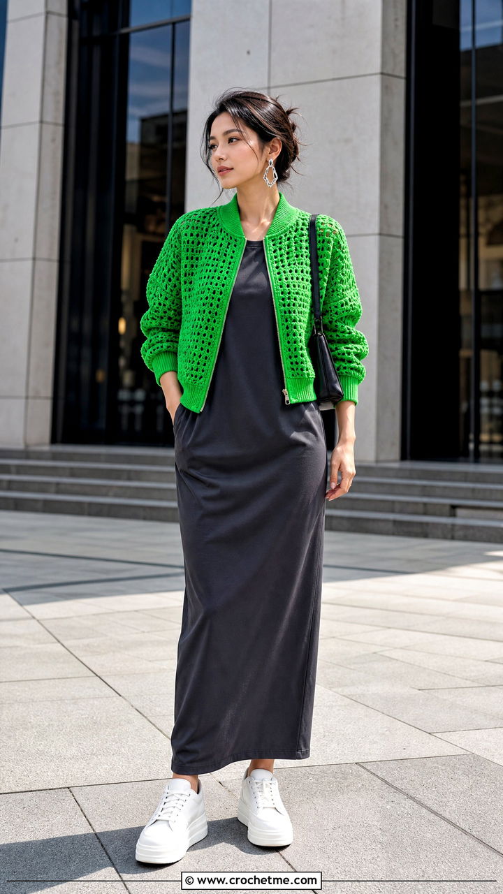Crochet Bomber Jacket With Column Dress - 35 crochet designs clothing and outfit ideas