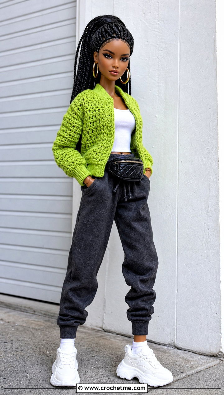 Crochet Bomber Jacket With Joggers - 25 Dolls Crochet Clothes and outfit ideas