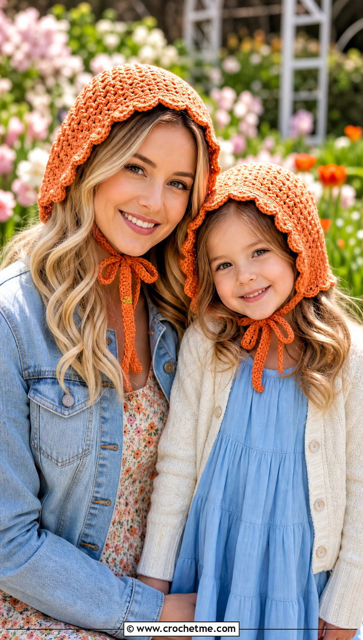 Crochet Bonnet Hats With Prairie Dresses - 20 Mother Daughter Crochet Hats outfit ideas