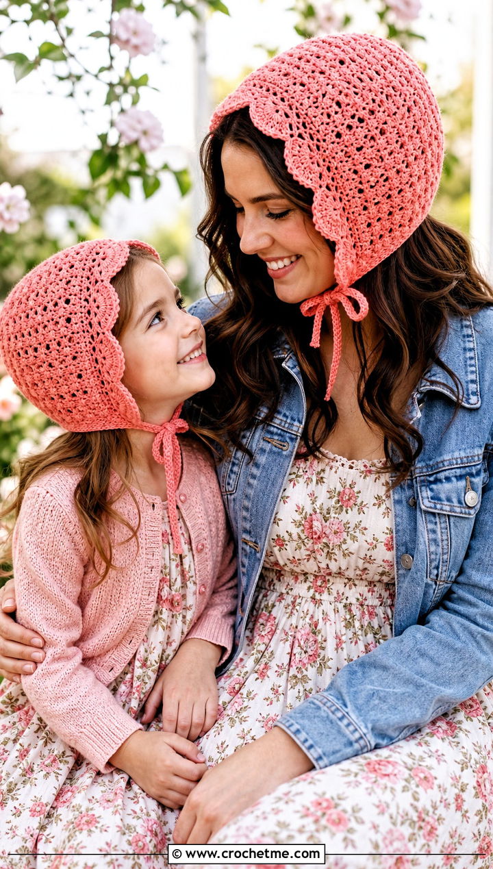 Crochet Bonnet Hats With Prairie Dresses - 25 Mommy And Me Crochet Hats outfit ideas