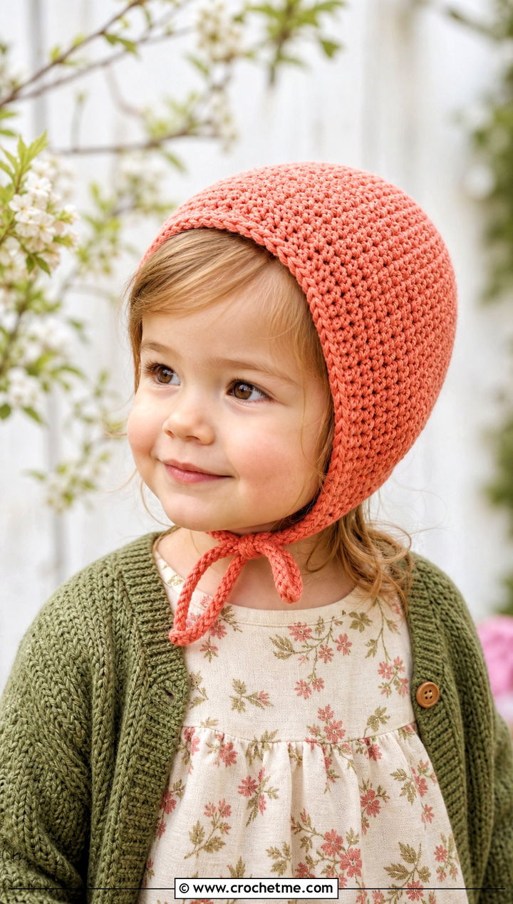 Crochet Bonnet With Floral Dress - 25 crochet childs hat outfit ideas