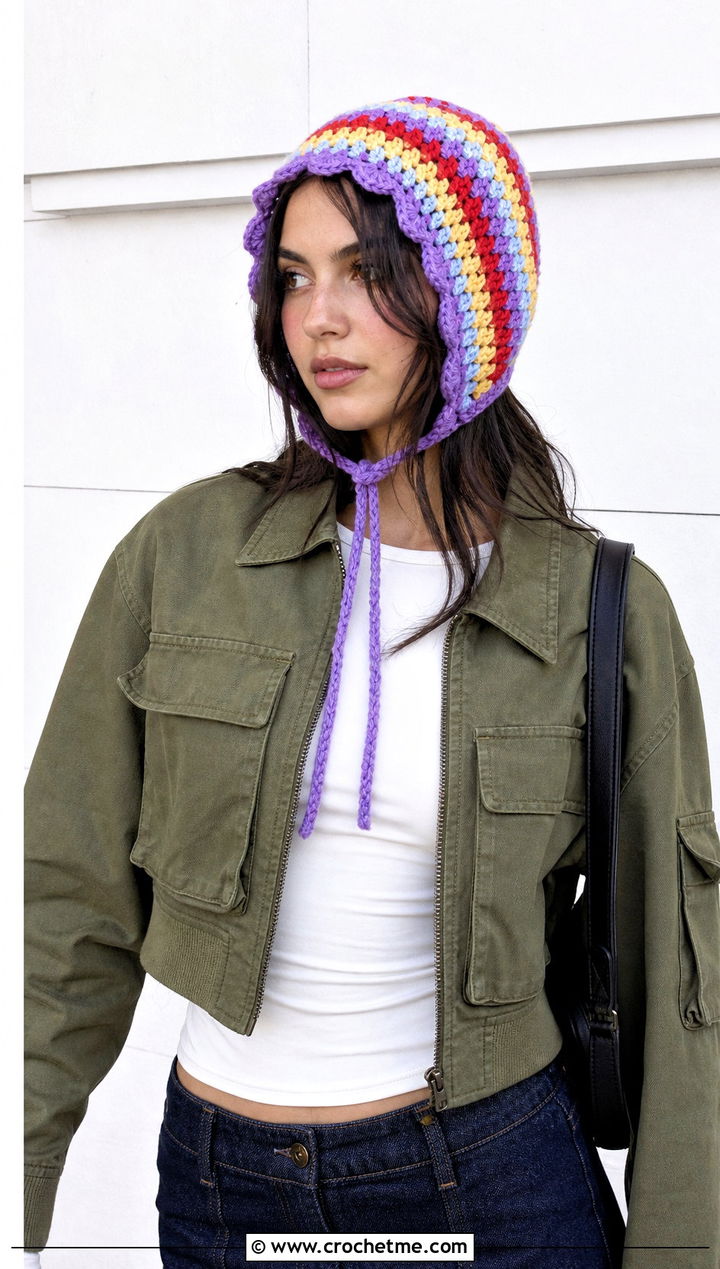 Crochet Bonnet With Maxi Skirt - 15 multi color crochet hat outfit ideas