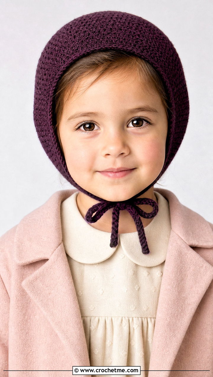 Crochet Bonnet With Peter Pan Collar Dress - 15 Childs Crochet Hat outfit ideas
