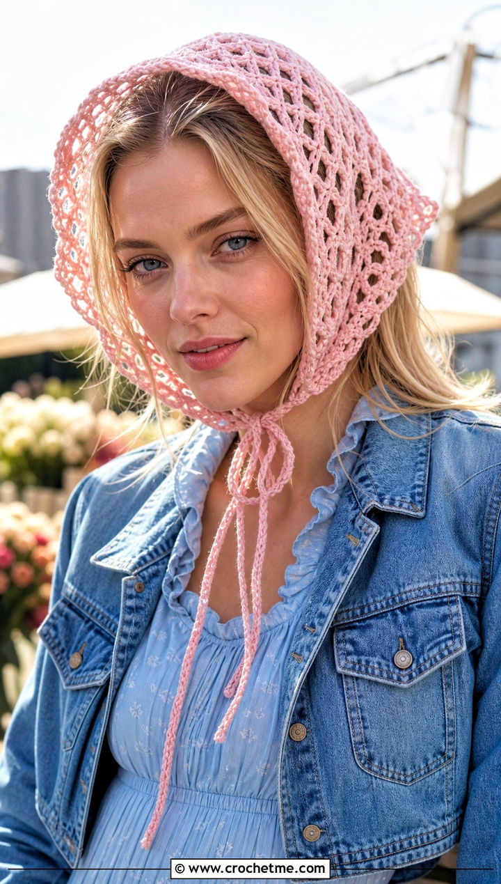 Crochet Bonnet With Prairie Dress - 35 cute crochet hat outfit ideas