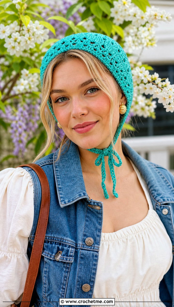 Crochet Bonnet With Prairie Dress - 25 Cute Crochet Hats outfit ideas