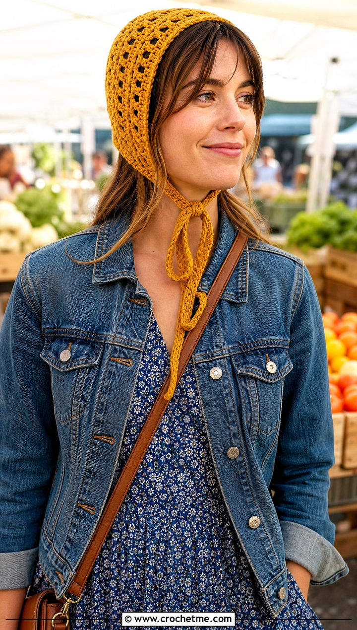 Crochet Bonnet With Prairie Dress - 25 Easy Crochet Hats For Beginners outfit ideas