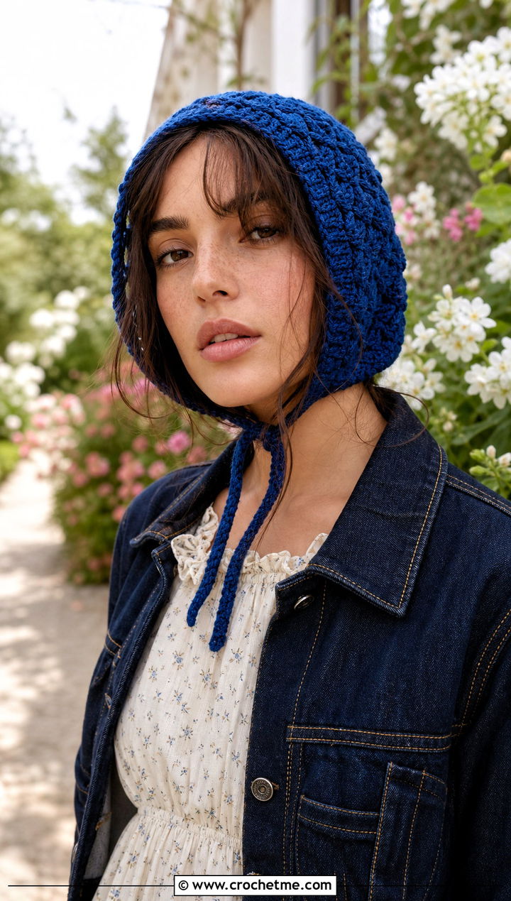 Crochet Bonnet With Prairie Dress - 25 one skein crochet hat outfit ideas
