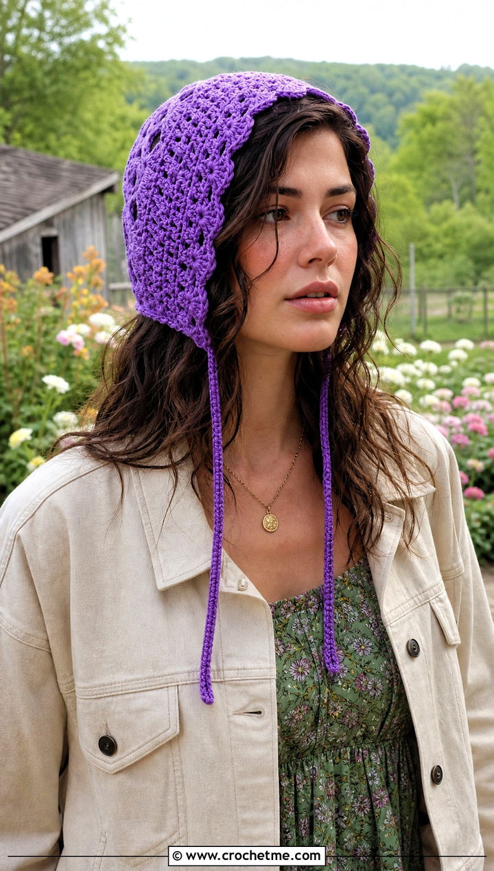 Crochet Bonnet With Prairie Dress - 20 Best Crochet Hat outfit ideas