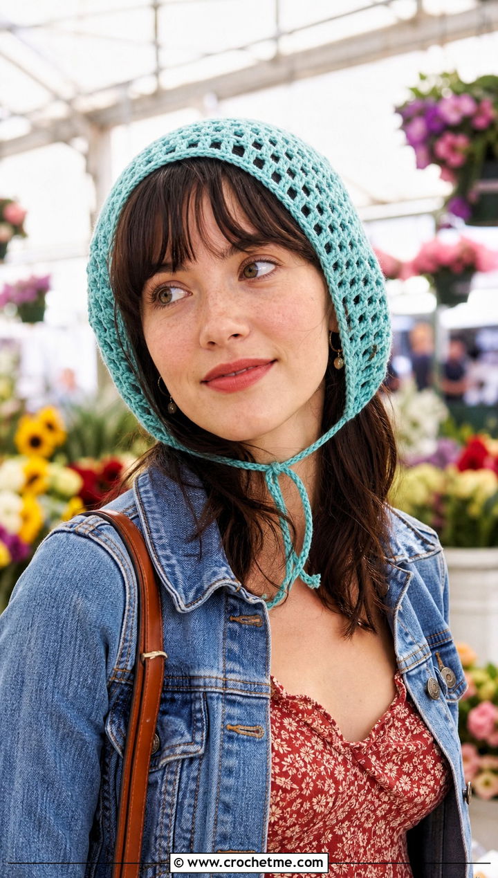 Crochet Bonnet With Prairie Dress - 30 Crochet Womens Hat outfit ideas