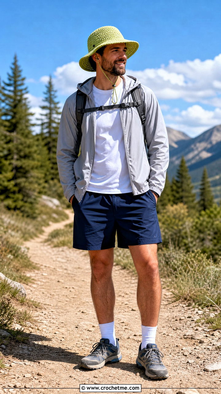 Crochet Boonie Hat With Windbreaker And Nylon Shorts - 35 crochet hat men outfit ideas