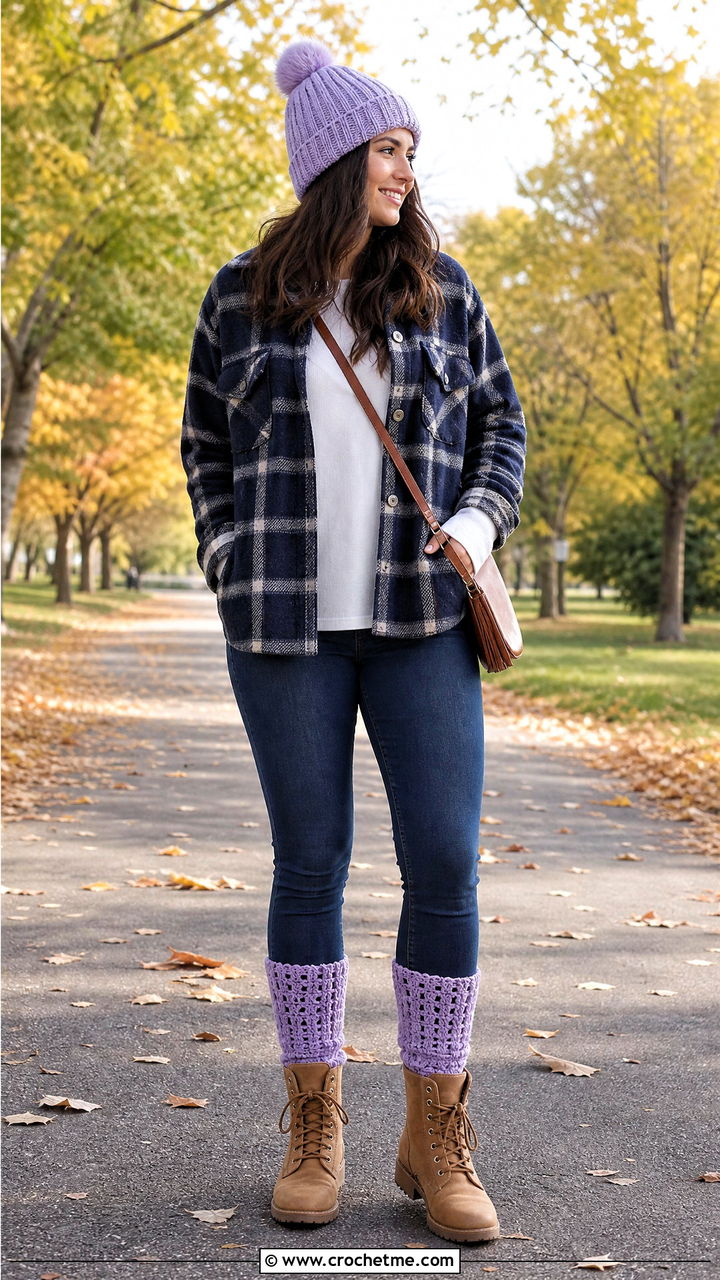 Crochet Boot Socks With Skinny Jeans And A Shacket - 35 crochet socks for beginners outfit ideas