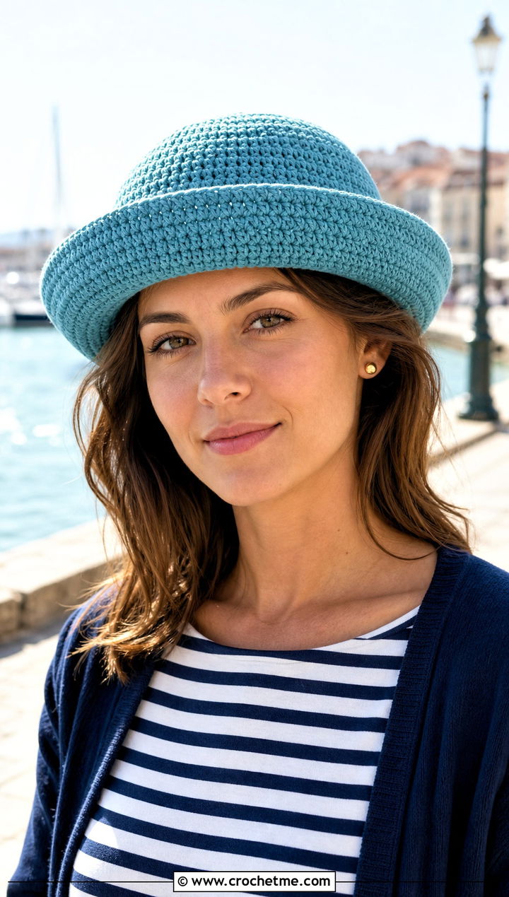 Crochet Breton Hat With Striped Shirt - 25 Easy Crochet Hats With Brim outfit ideas