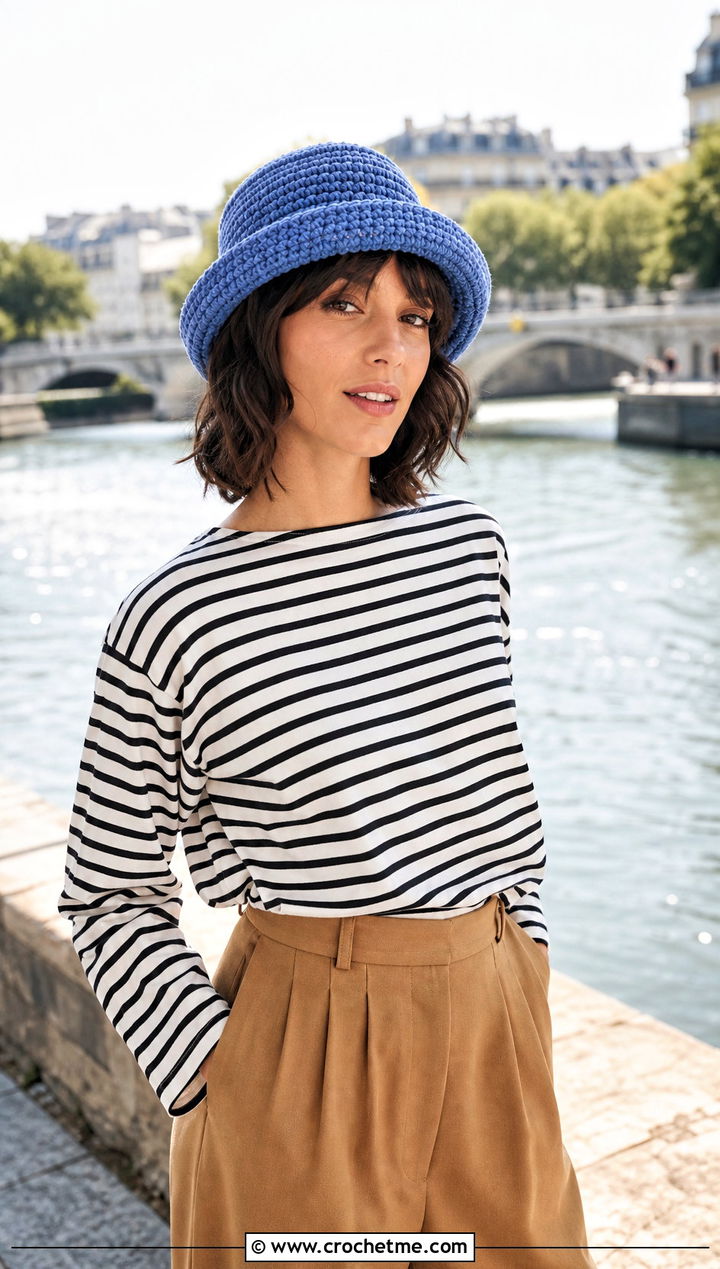 Crochet Breton Hat With Striped Top - 35 one piece crochet hat outfit ideas