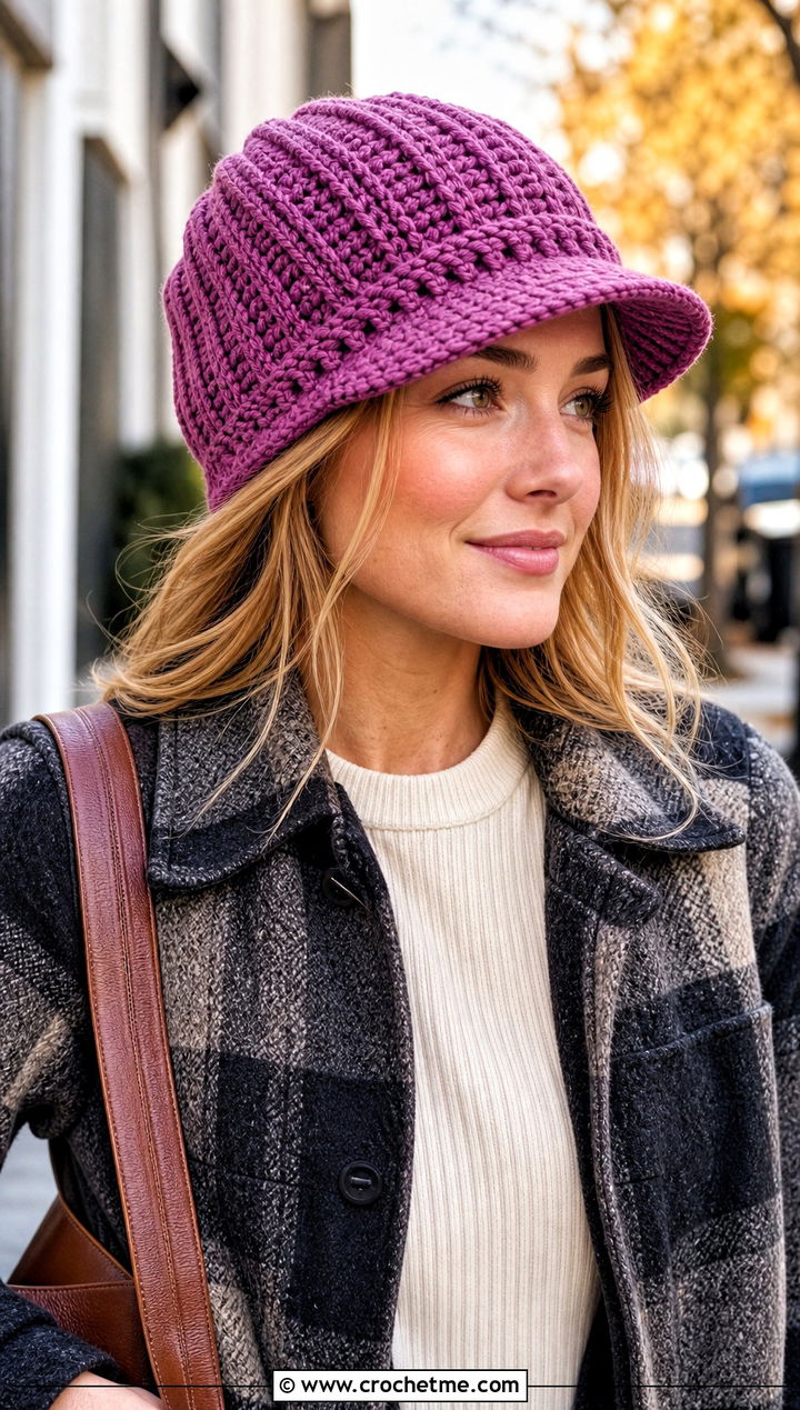 Crochet Brimmed Beanie With Wool Shacket Outfit - 20 Easy Crochet Womens Hat outfit ideas
