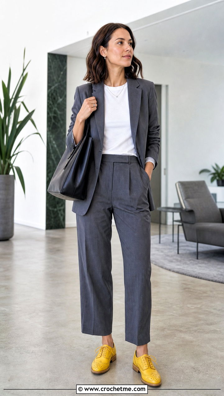 Crochet Brogue Oxfords With A Tailored Pantsuit - 15 Crochet Oxford Shoes outfit ideas