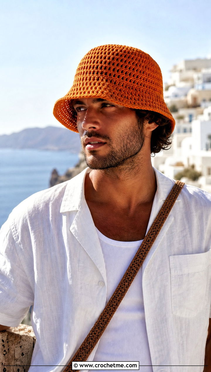 Crochet Bucket Hat With Camp Collar Shirt - 15 Crochet Men's Hats outfit ideas
