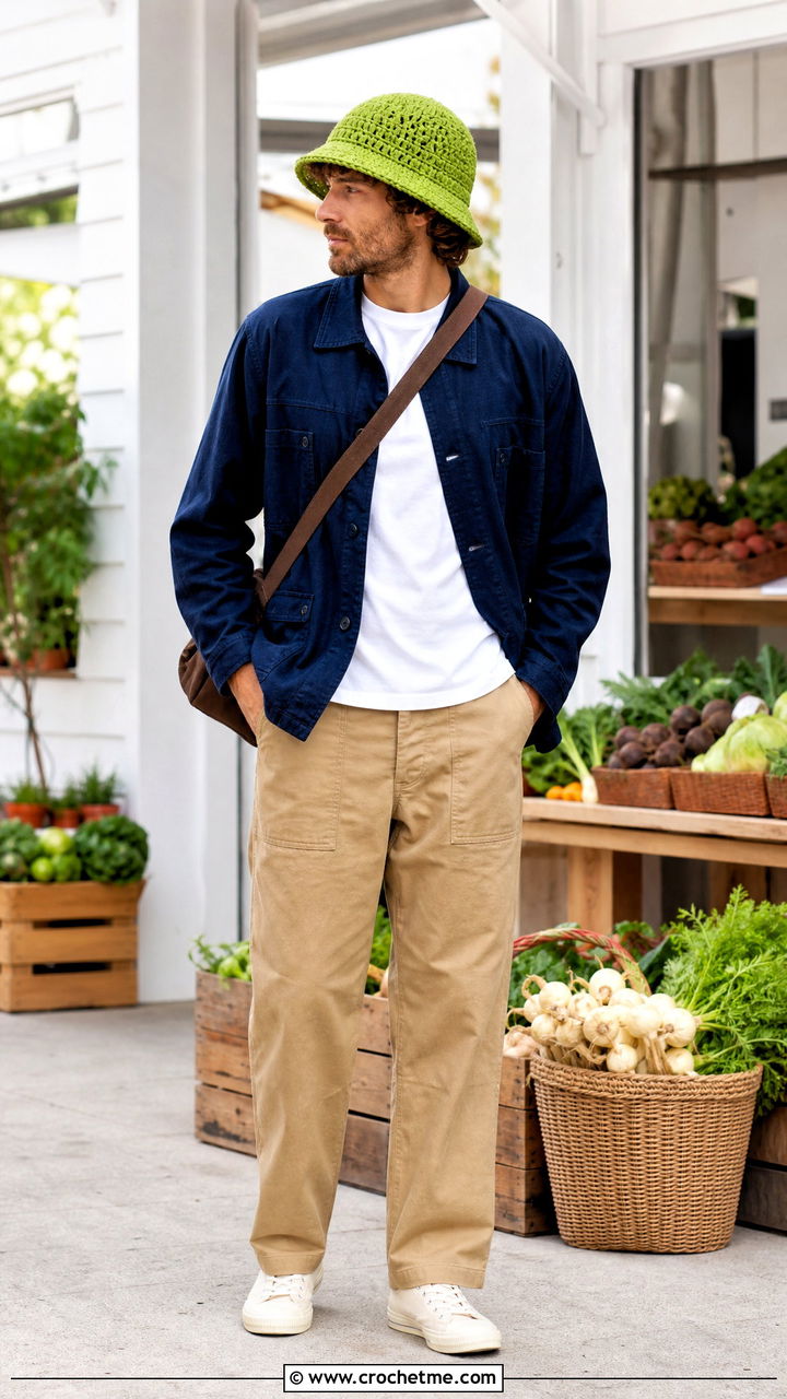 Crochet Bucket Hat With Chore Jacket - 35 crochet outfits for men outfit ideas