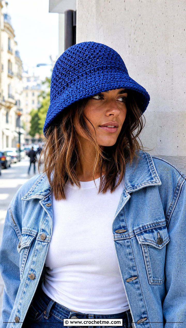 Crochet Bucket Hat With Denim Jacket - 15 Crochet Hats All Sizes outfit ideas