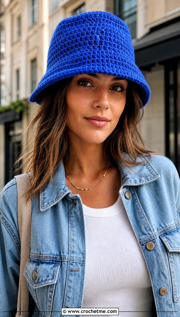 Crochet Bucket Hat With Denim Jacket - 25 Easy Crochet Hats With Brim outfit ideas