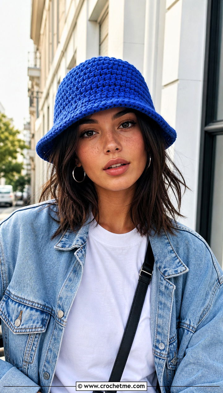 Crochet Bucket Hat With Denim Jacket Outfit - 20 Easy Crochet Womens Hat outfit ideas