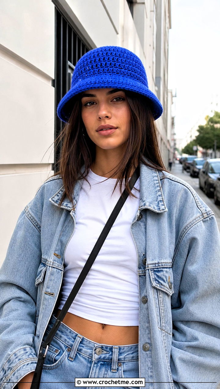 Crochet Bucket Hat With Denim Jacket Outfit - 15 Crochet Women's Hats outfit ideas