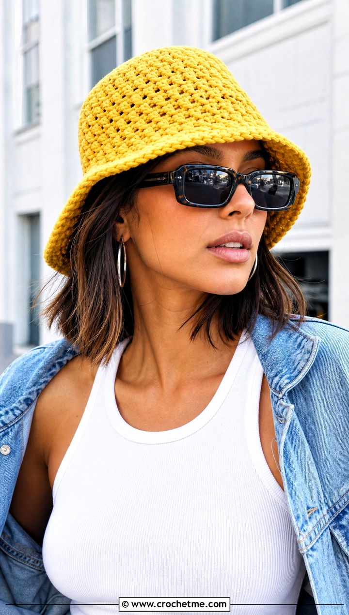 Crochet Bucket Hat With Denim Shorts - 15 Ladies Crochet Summer Hats outfit ideas
