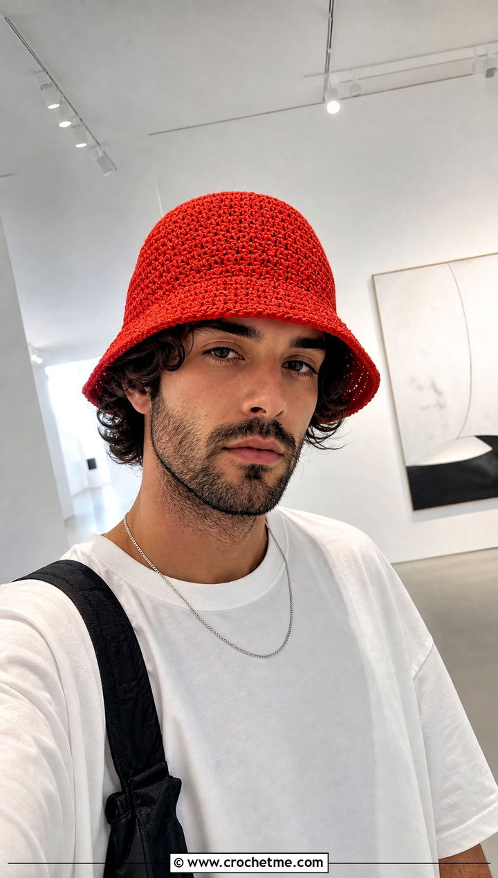 Crochet Bucket Hat With Minimal Streetwear - 15 Unique Crochet Men Hat outfit ideas