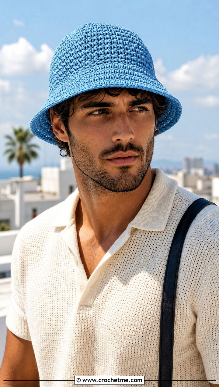 Crochet Bucket Hat With Polo And Trousers - 30 mens crochet hats men's beanie outfit ideas