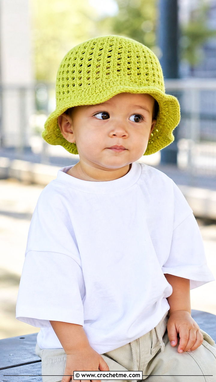Crochet Bucket Hat With T Shirt And Cargo Pants - 15 12 Month Crochet Hat outfit ideas