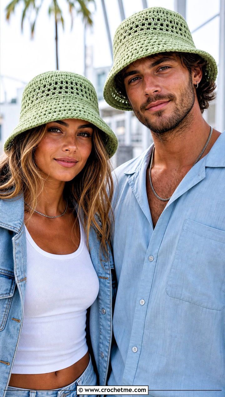 Crochet Bucket Hats With Summer Denim Outfits - 15 Couples Crochet Hats outfit ideas