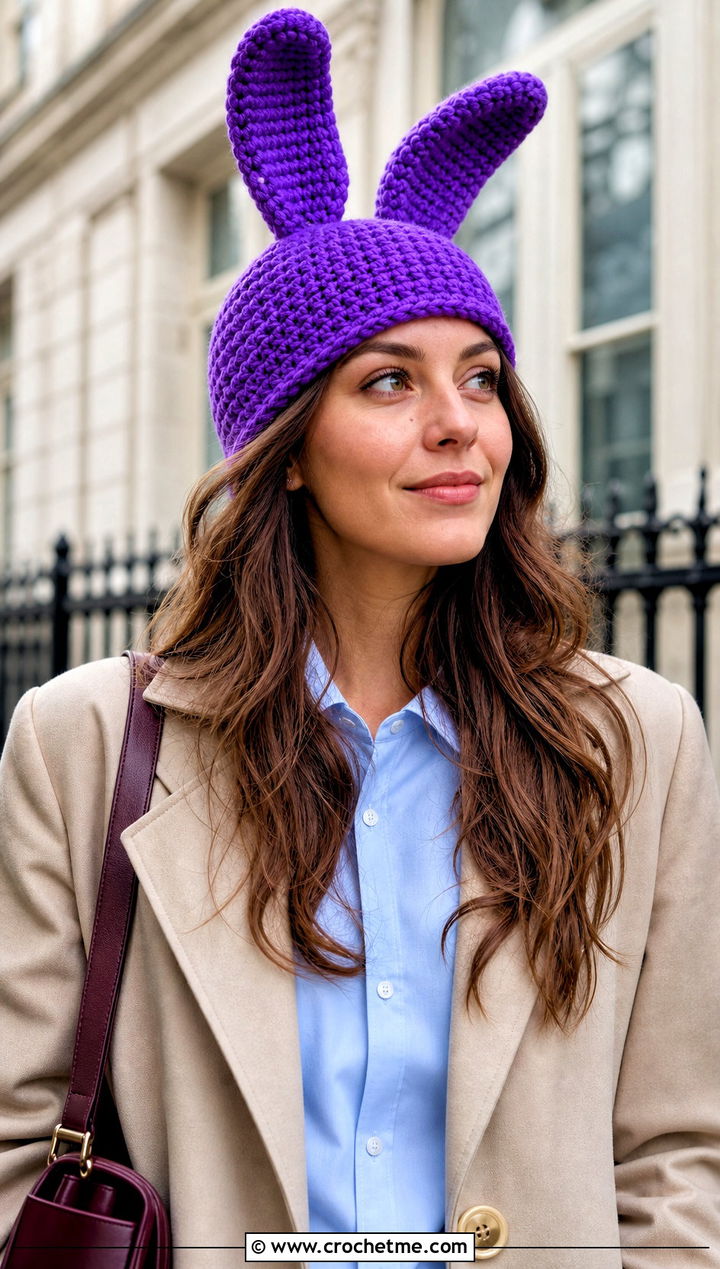 Crochet Bunny Amigurumi Hat With Trench Coat - 30 crochet amigurumi hat outfit ideas