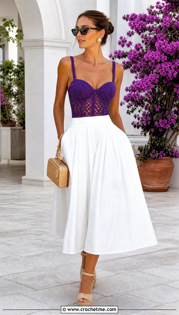Crochet Bustier Swim Top With Full Midi Skirt - 35 crochet swim top outfit ideas