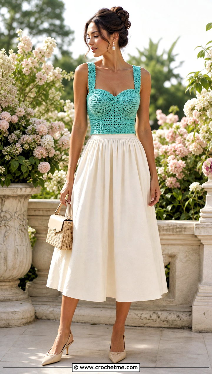 Crochet Bustier Top With Full Midi Skirt - 35 sabrina carpenter crochet top outfit ideas