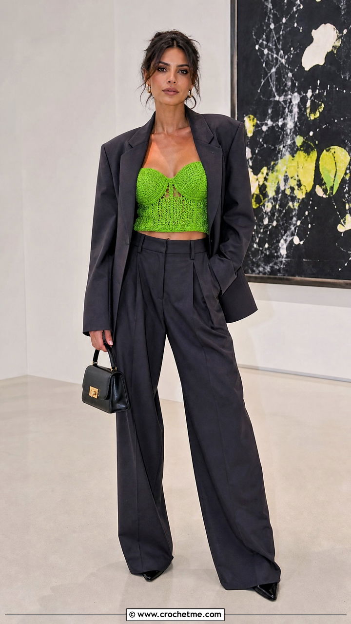 Crochet Bustier Top With Oversized Blazer - 35 coquette crochet top outfit ideas