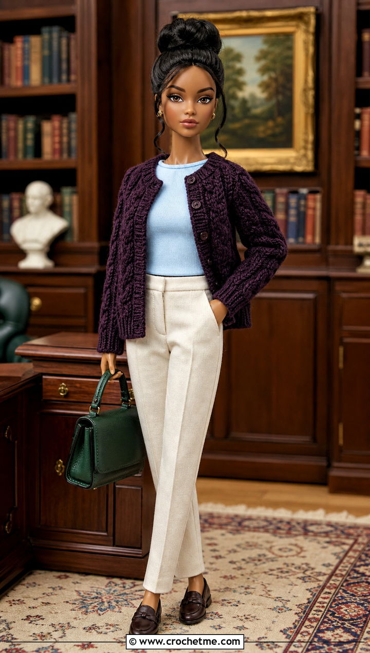 Crochet Cable Cardigan With Linen Trousers - 15 Crochet 5 Inch Doll Clothes and outfit ideas