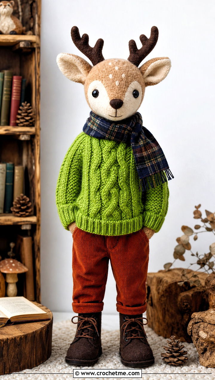Crochet Cable Sweater With Corduroy Pants - 25 Crochet Stuffie Clothes and outfit ideas