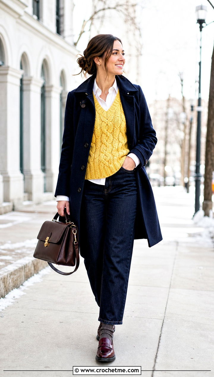 Crochet Cable Vest With White Shirt And Jeans - 30 crochet clothes for winter outfit ideas