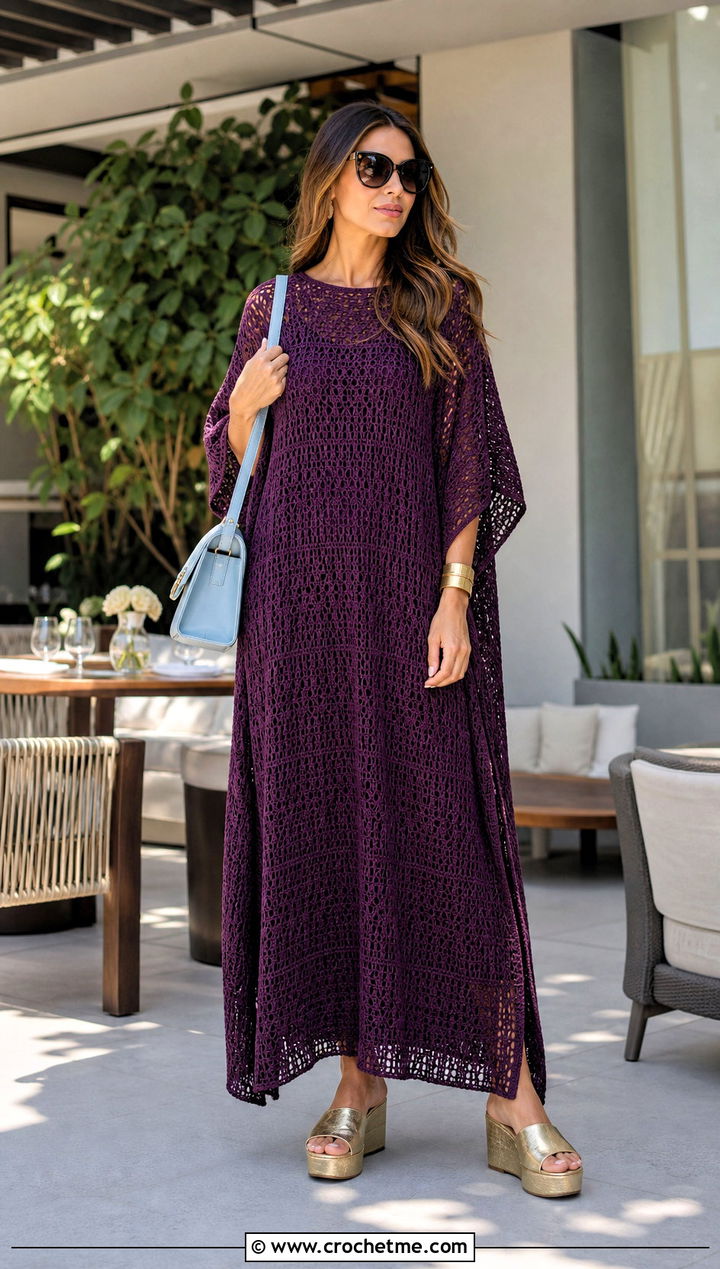 Crochet Caftan Dress With Platform Slides - 25 crochet easter dress outfit ideas