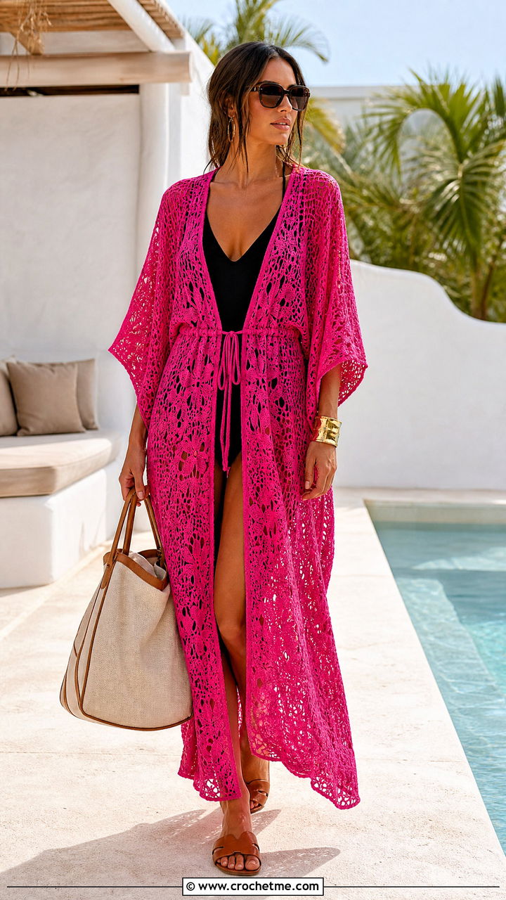 Crochet Caftan Dress With Slide Sandals - 35 easy crochet dress outfit ideas