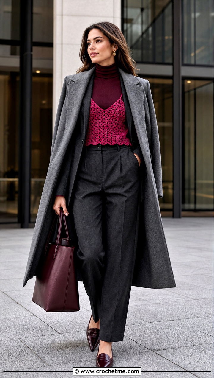 Crochet Camisole Top With A Winter Suit - 35 winter crochet top outfit ideas