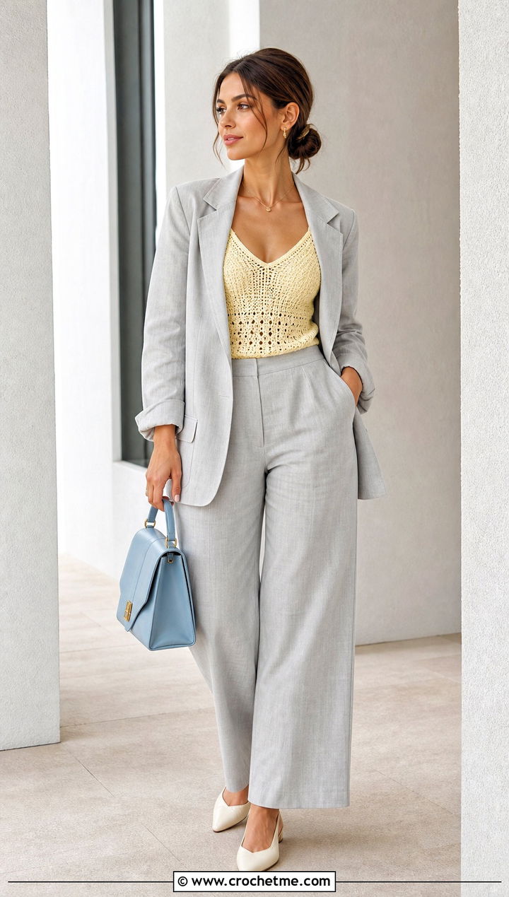 Crochet Camisole Top With Linen Suit - 30 crochet knitted top outfit ideas