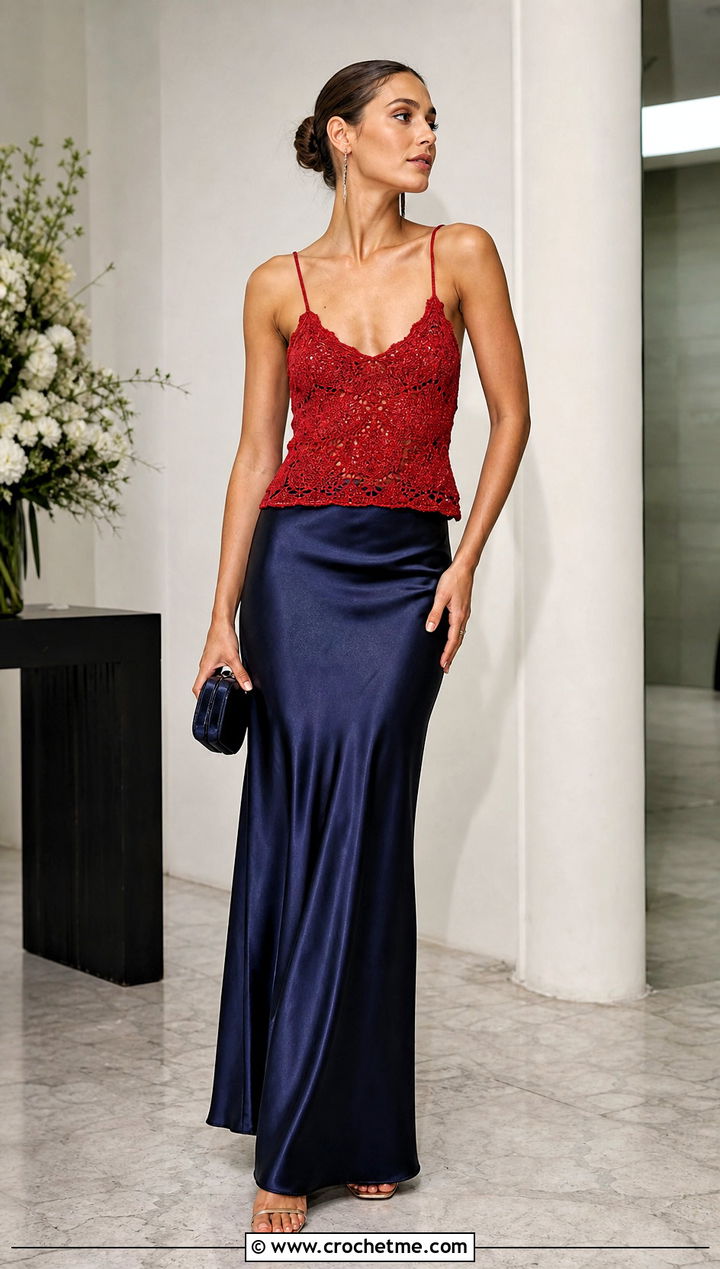 Crochet Camisole With Satin Maxi Skirt - 35 crochet lingerie outfit ideas