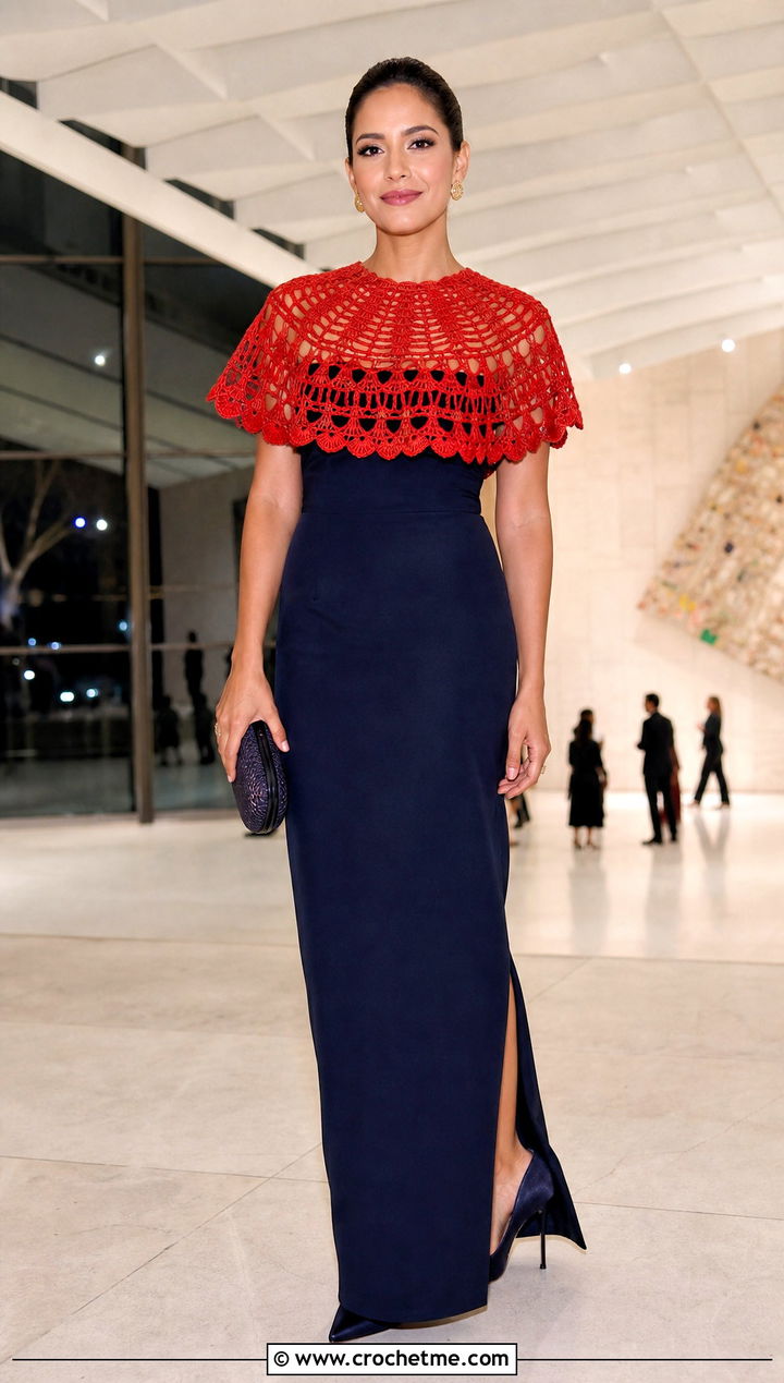 Crochet Cape Collar Top With A Column Skirt - 20 Crochet Top With Collar outfit ideas