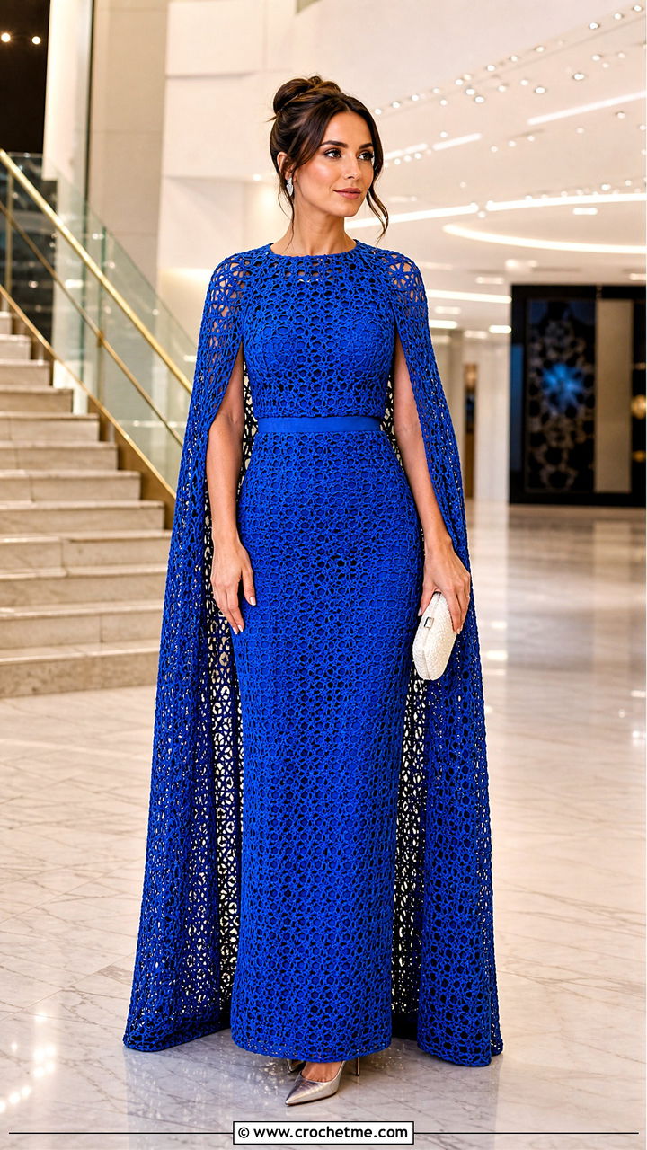 Crochet Cape Gown With Pointed Heels - 35 crochet gown for ladies outfit ideas