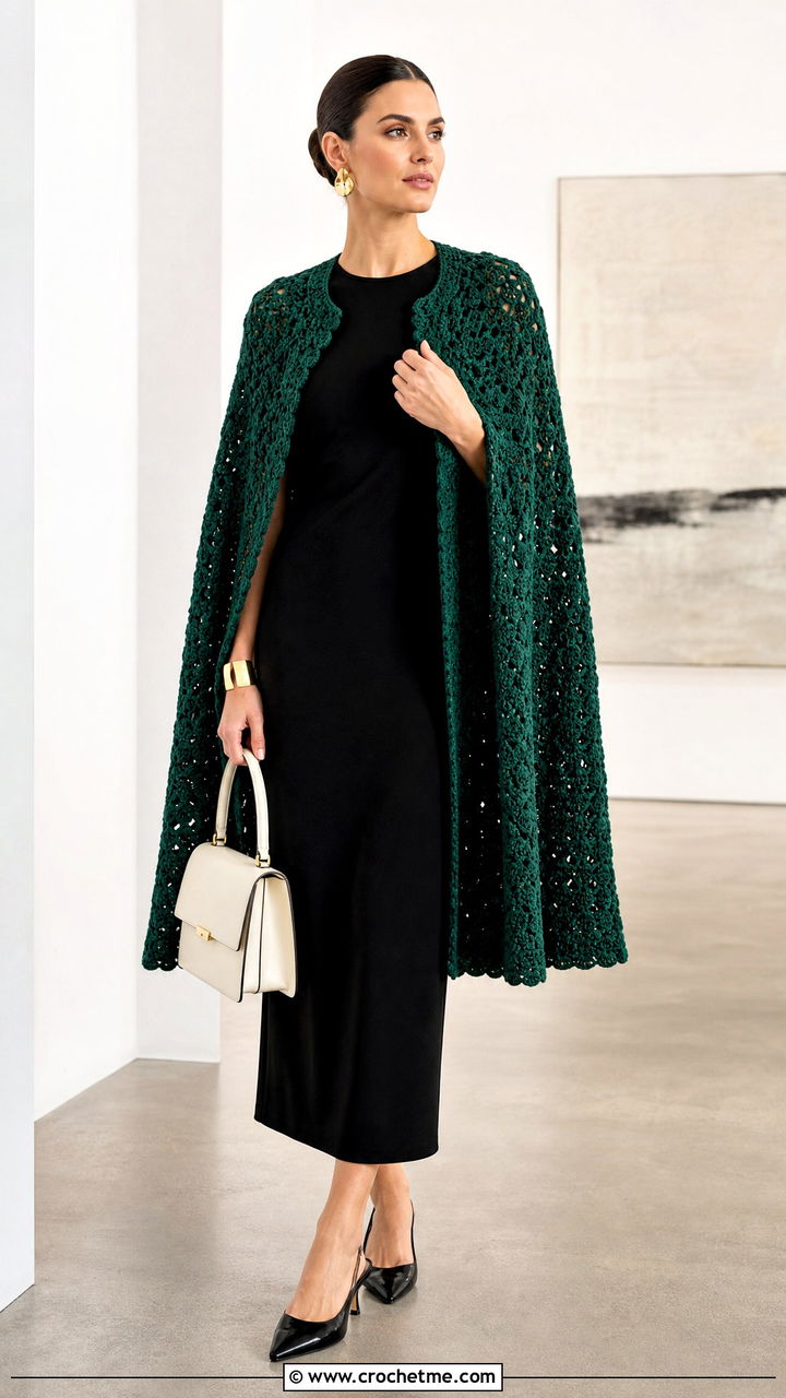 Crochet Cape Jacket With Column Dress - 35 crochet coats & jackets outfit ideas