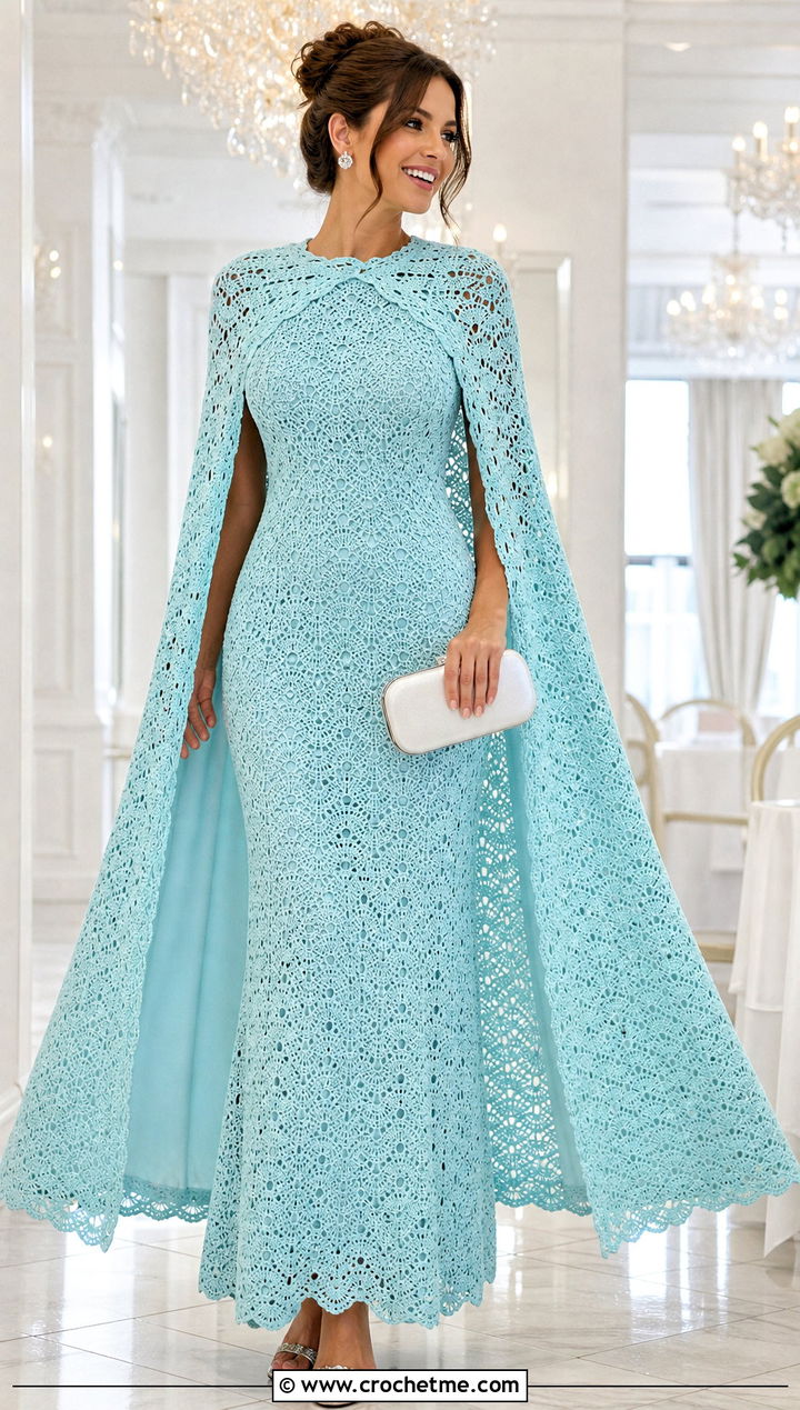 Crochet Cape Prom Dress With Slingback Heels - 25 Crochet Prom Dress outfit ideas